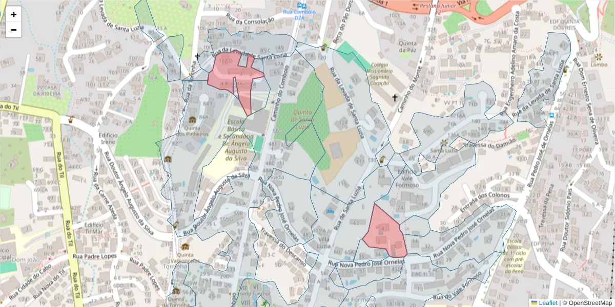 Mapa detalhado do código postal 9050-568 com limites, códigos postais vizinhos e agências dos correios