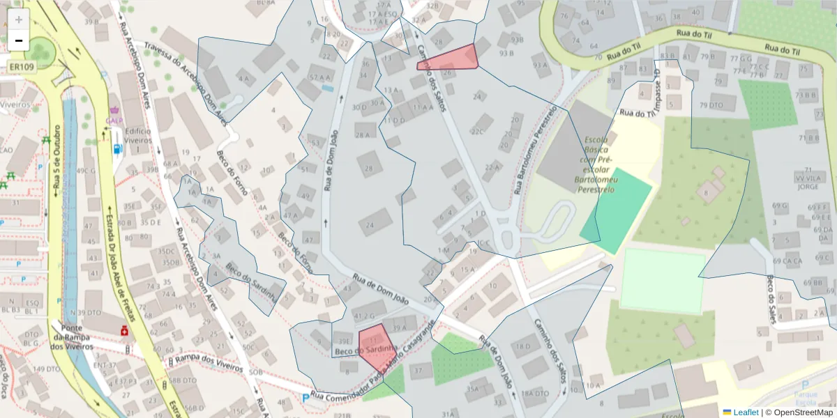 Mapa detalhado do código postal 9050-569 com limites, códigos postais vizinhos e agências dos correios