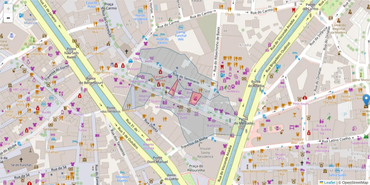 Mapa detalhado do código postal 9054-528 com limites, códigos postais vizinhos e agências dos correios