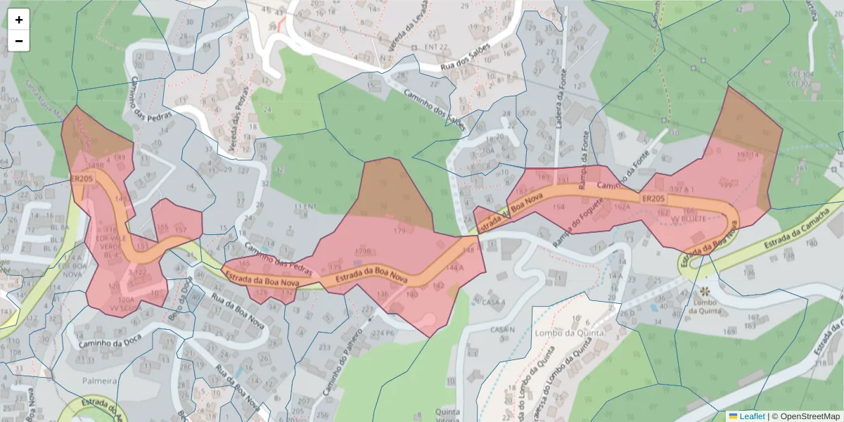 Mapa detalhado do código postal 9060-006 com limites, códigos postais vizinhos e agências dos correios