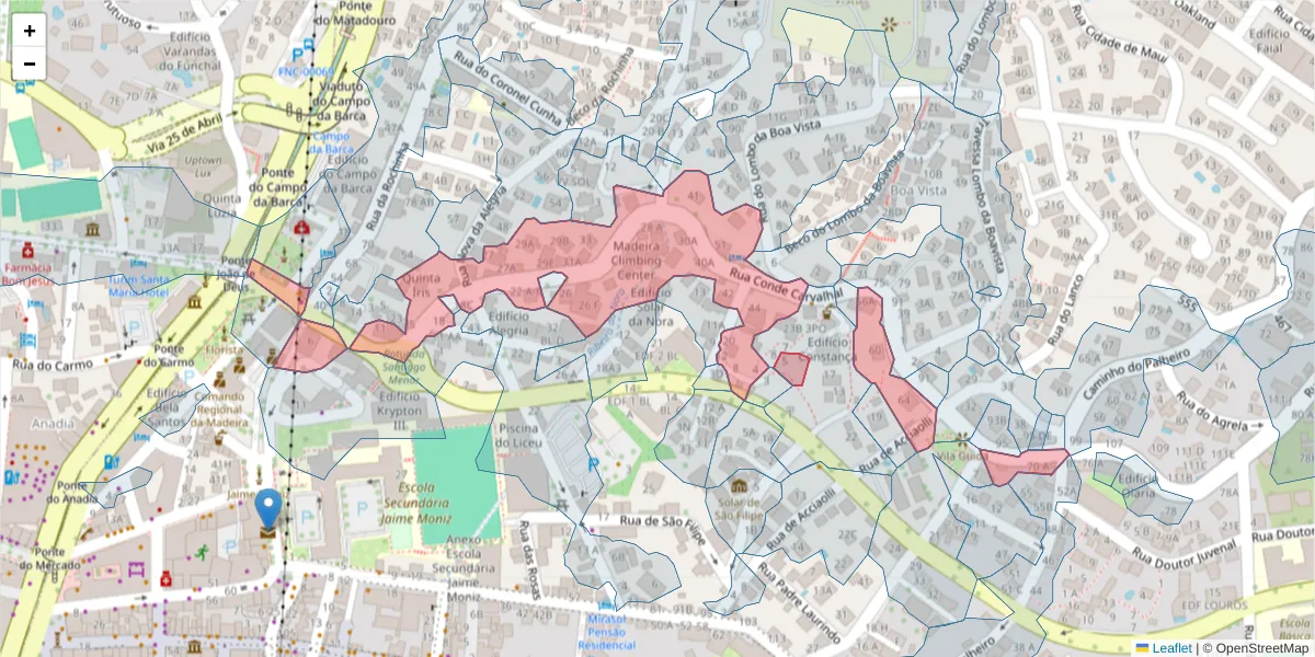 Mapa detalhado do código postal 9060-011 com limites, códigos postais vizinhos e agências dos correios