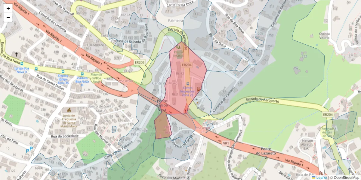 Mapa detalhado do código postal 9060-048 com limites, códigos postais vizinhos e agências dos correios
