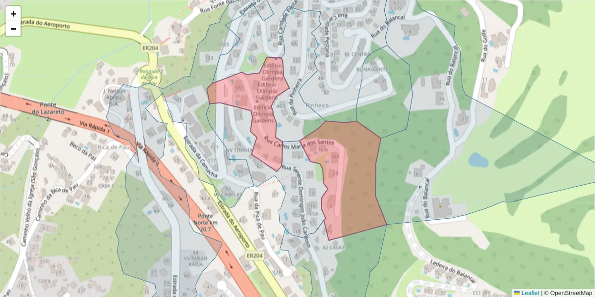Mapa detalhado do código postal 9060-052 com limites, códigos postais vizinhos e agências dos correios