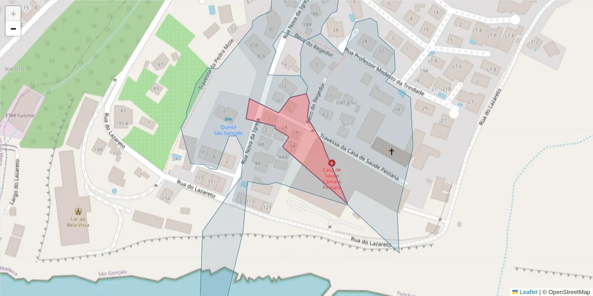 Mapa detalhado do código postal 9060-058 com limites, códigos postais vizinhos e agências dos correios