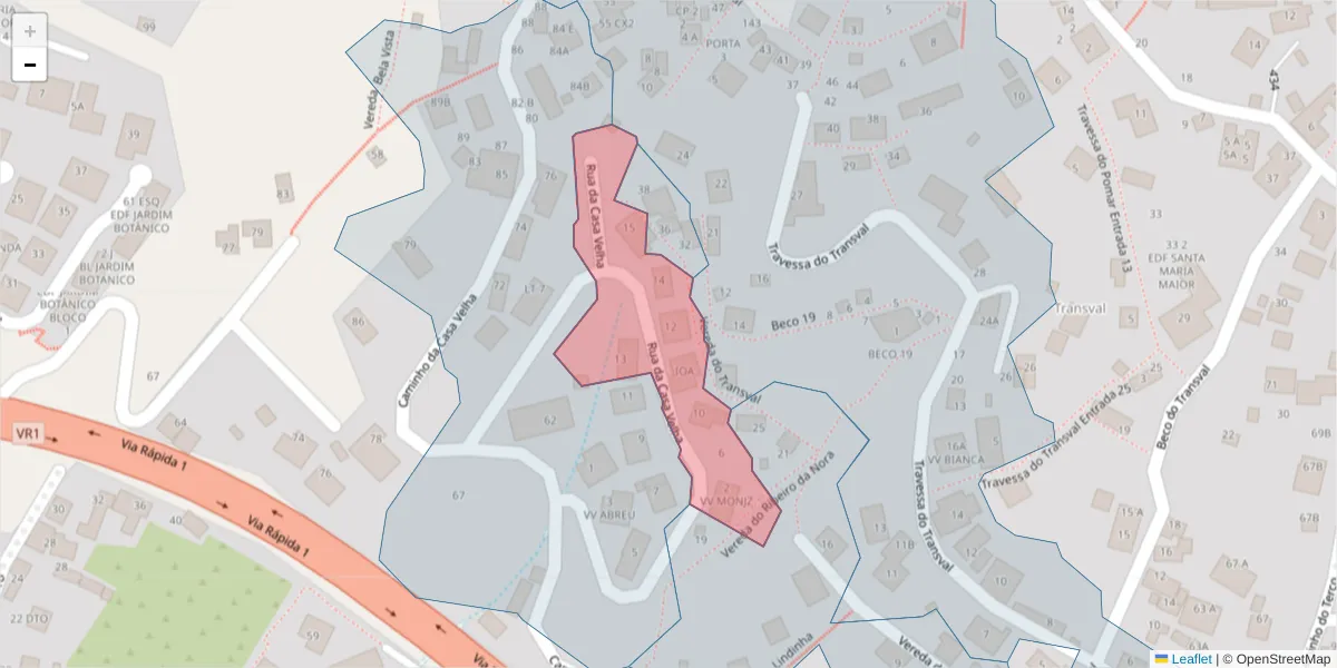 Mapa detalhado do código postal 9060-060 com limites, códigos postais vizinhos e agências dos correios