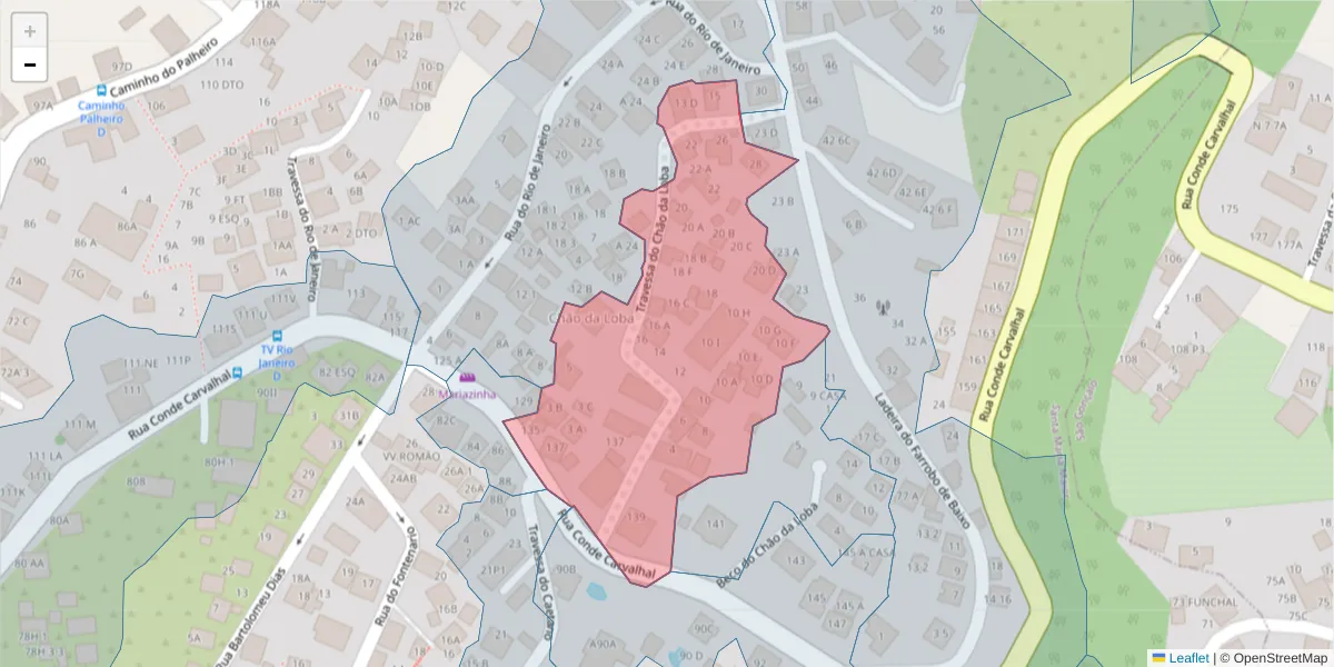 Mapa detalhado do código postal 9060-065 com limites, códigos postais vizinhos e agências dos correios