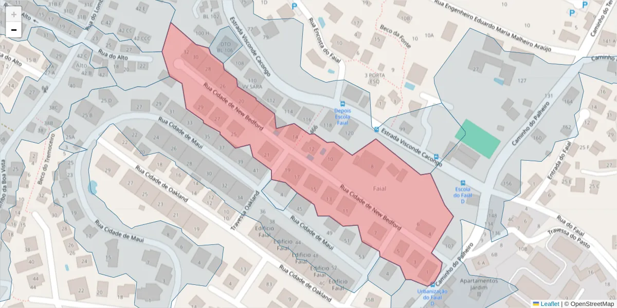 Mapa detalhado do código postal 9060-068 com limites, códigos postais vizinhos e agências dos correios