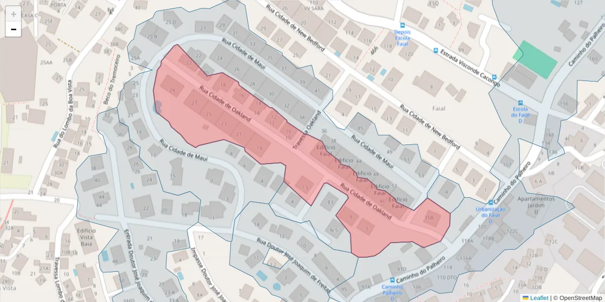 Mapa detalhado do código postal 9060-070 com limites, códigos postais vizinhos e agências dos correios