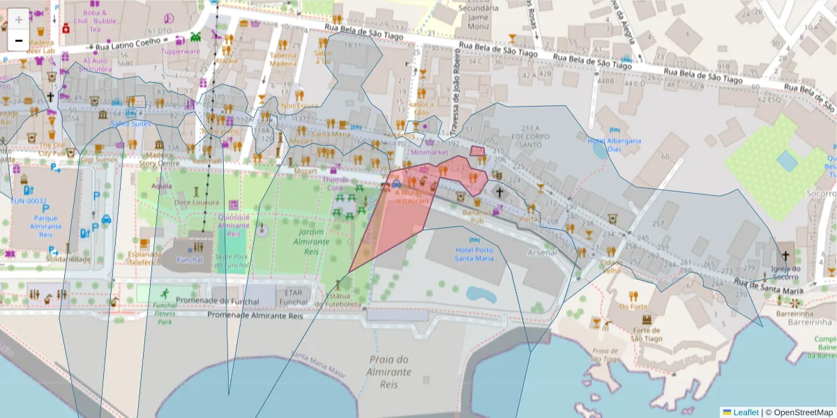 Mapa detalhado do código postal 9060-075 com limites, códigos postais vizinhos e agências dos correios