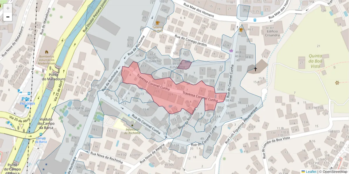 Mapa detalhado do código postal 9060-083 com limites, códigos postais vizinhos e agências dos correios