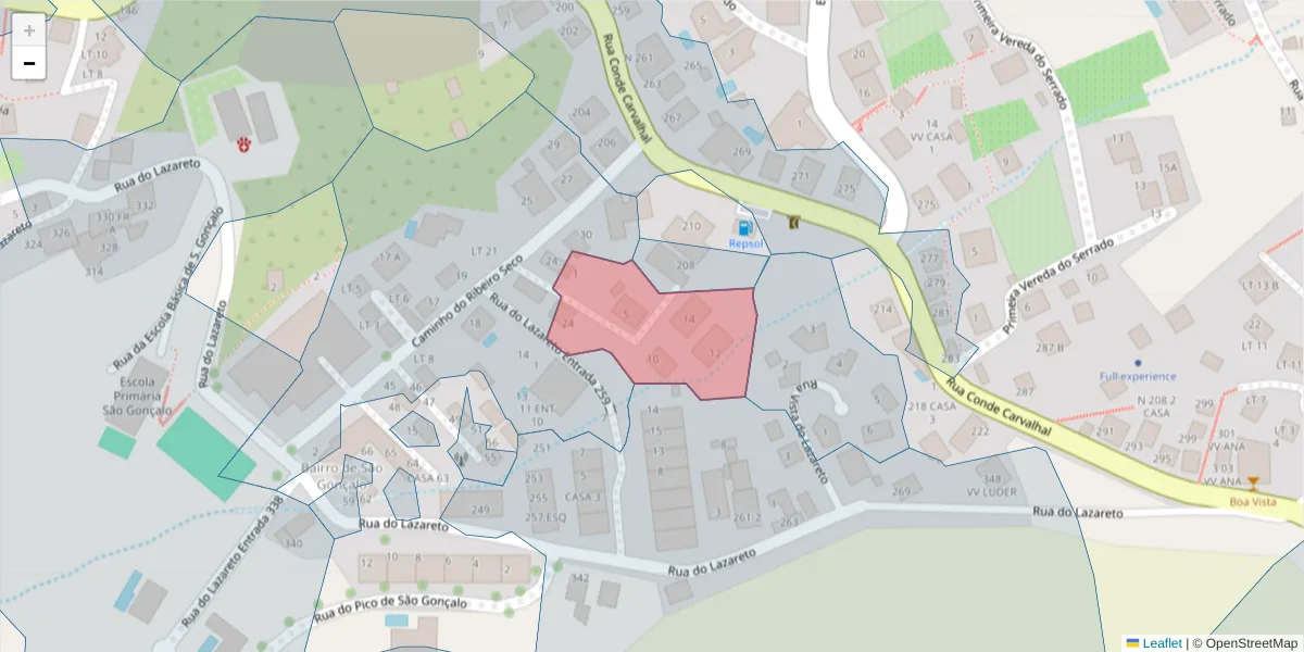 Mapa detalhado do código postal 9060-091 com limites, códigos postais vizinhos e agências dos correios