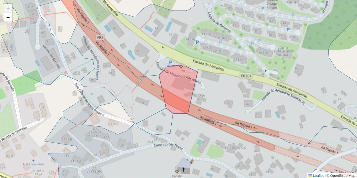 Mapa detalhado do código postal 9060-093 com limites, códigos postais vizinhos e agências dos correios