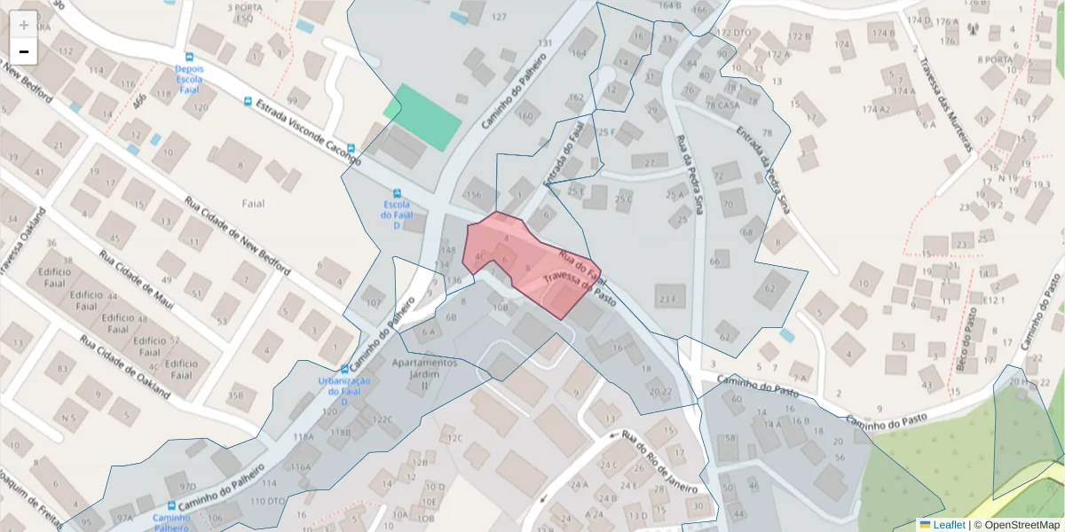 Mapa detalhado do código postal 9060-103 com limites, códigos postais vizinhos e agências dos correios