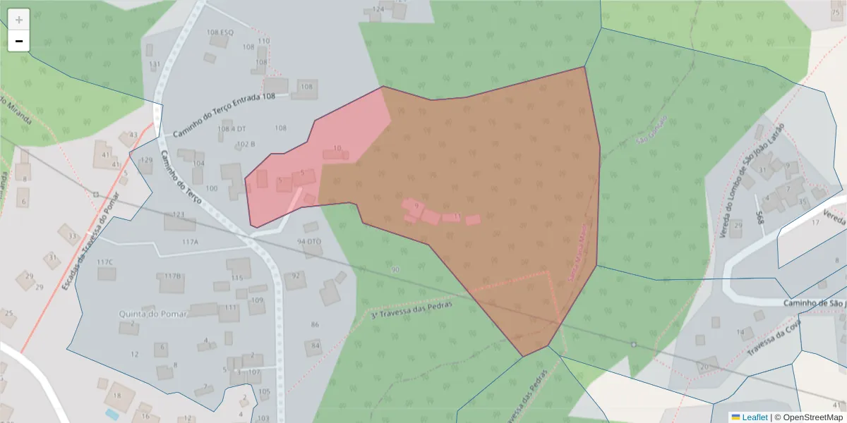 Mapa detalhado do código postal 9060-108 com limites, códigos postais vizinhos e agências dos correios