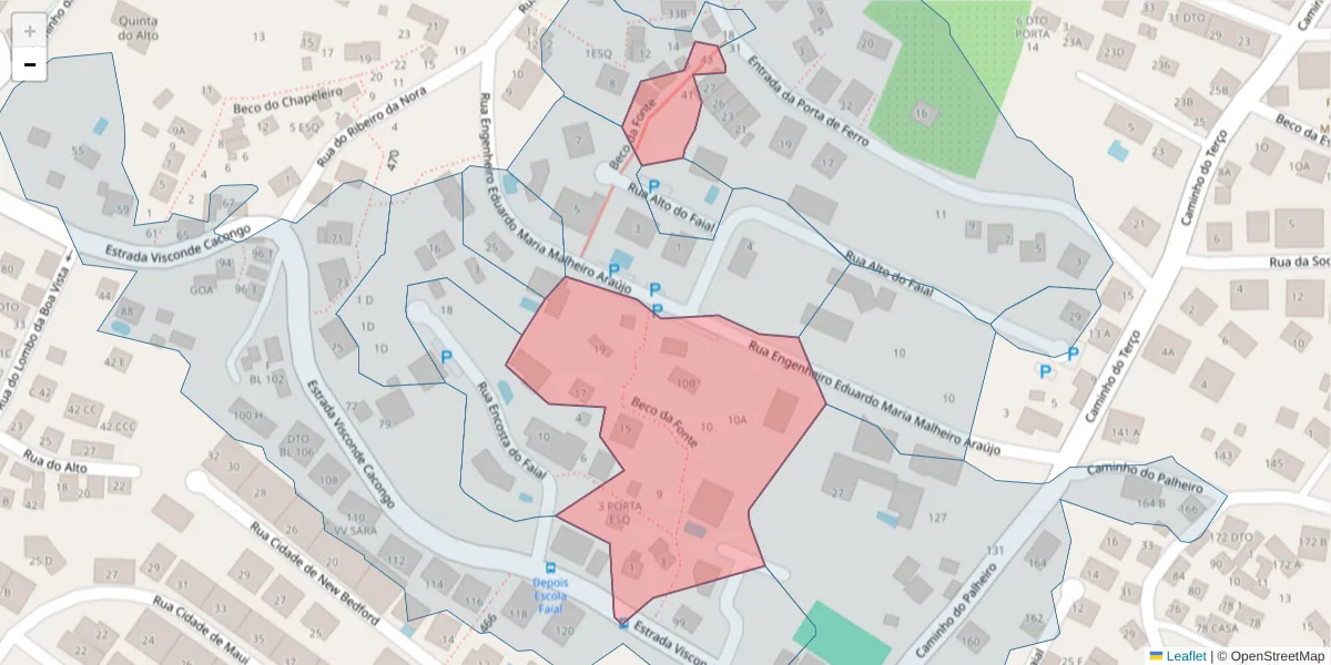 Mapa detalhado do código postal 9060-111 com limites, códigos postais vizinhos e agências dos correios