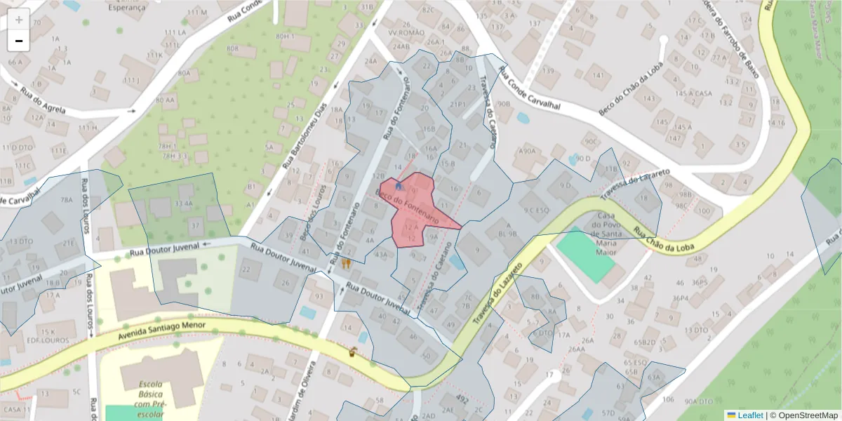 Mapa detalhado do código postal 9060-119 com limites, códigos postais vizinhos e agências dos correios