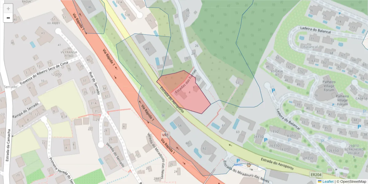 Mapa detalhado do código postal 9060-124 com limites, códigos postais vizinhos e agências dos correios