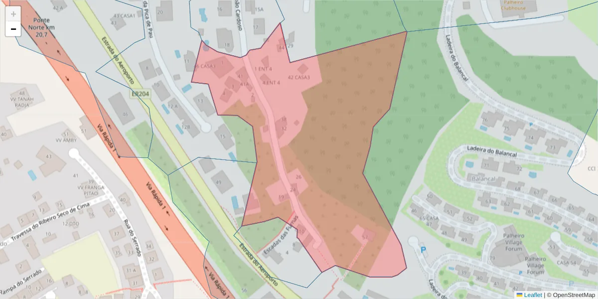 Mapa detalhado do código postal 9060-125 com limites, códigos postais vizinhos e agências dos correios