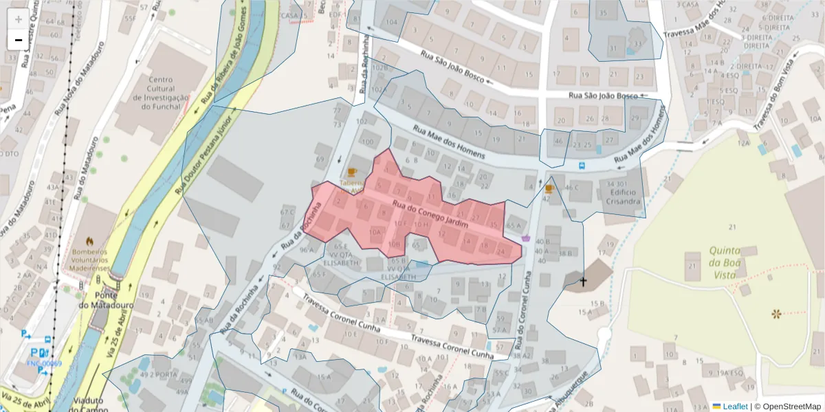 Mapa detalhado do código postal 9060-134 com limites, códigos postais vizinhos e agências dos correios