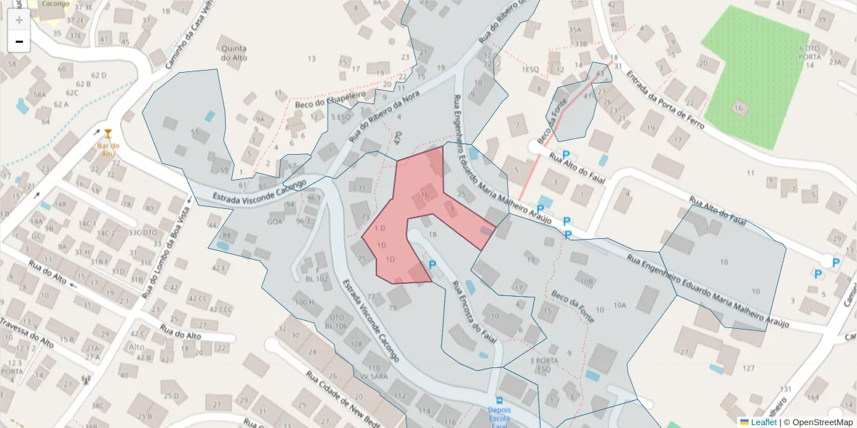 Mapa detalhado do código postal 9060-140 com limites, códigos postais vizinhos e agências dos correios
