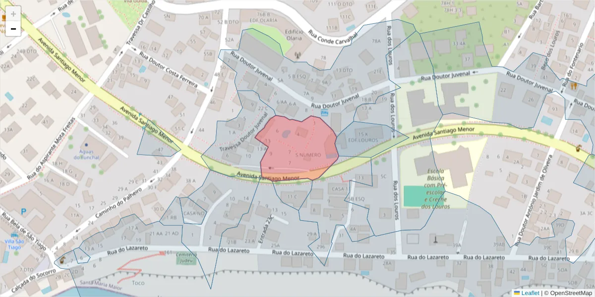 Mapa detalhado do código postal 9060-146 com limites, códigos postais vizinhos e agências dos correios