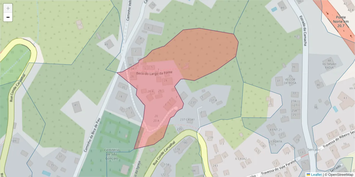 Mapa detalhado do código postal 9060-153 com limites, códigos postais vizinhos e agências dos correios