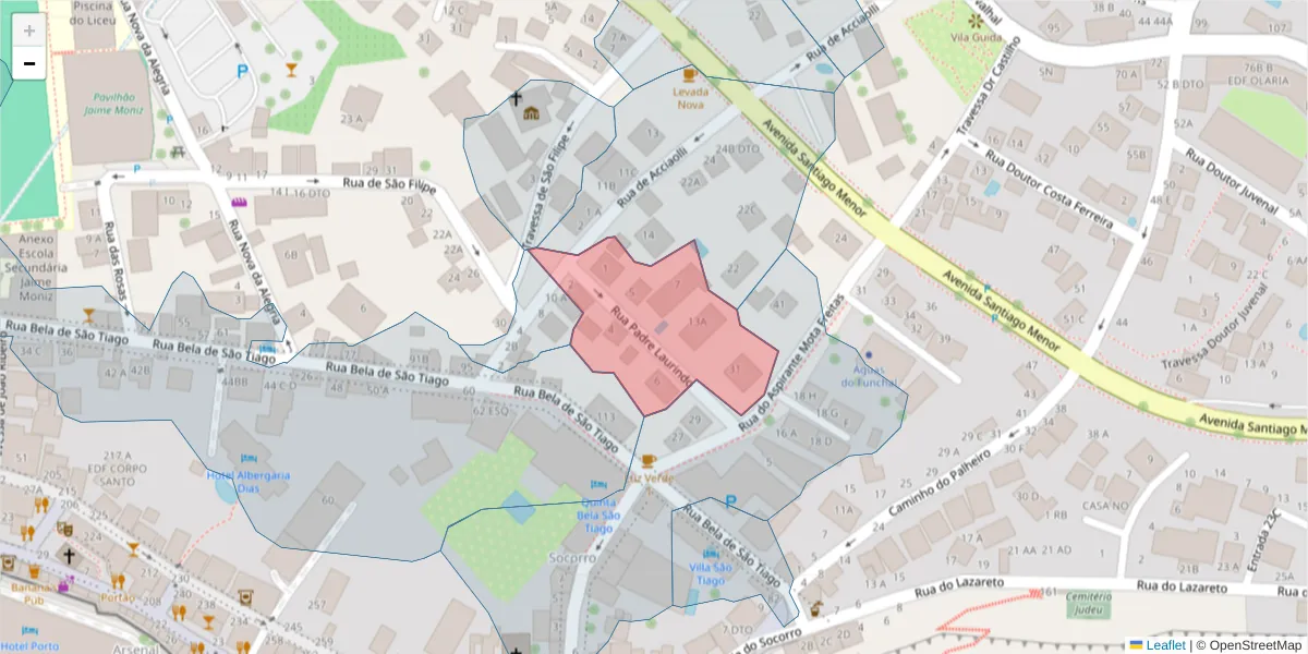 Mapa detalhado do código postal 9060-156 com limites, códigos postais vizinhos e agências dos correios