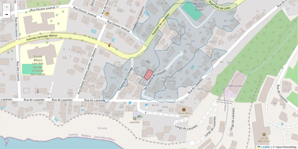 Mapa detalhado do código postal 9060-161 com limites, códigos postais vizinhos e agências dos correios