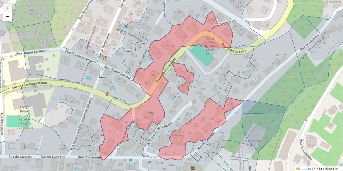 Mapa detalhado do código postal 9060-162 com limites, códigos postais vizinhos e agências dos correios