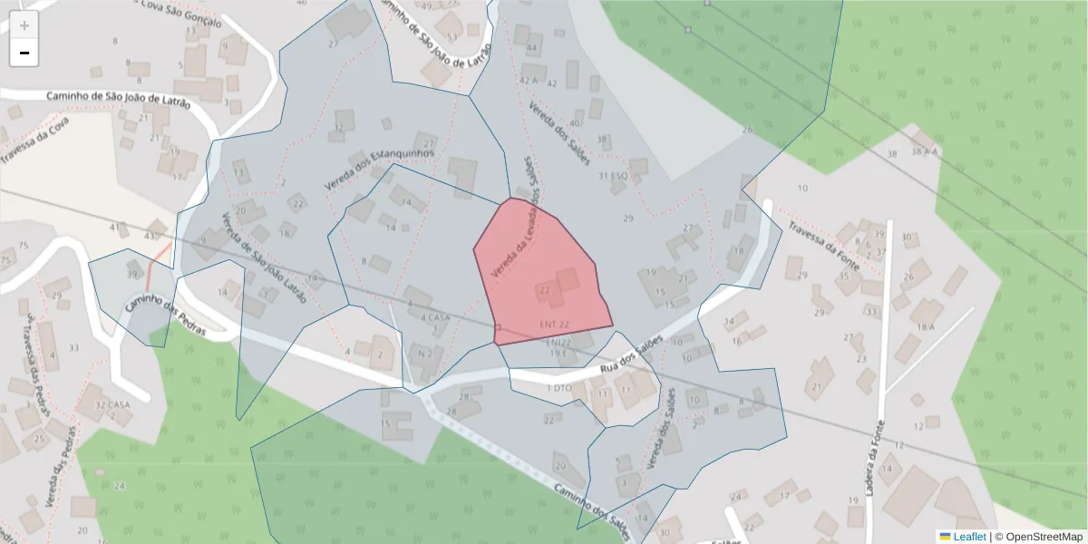 Mapa detalhado do código postal 9060-166 com limites, códigos postais vizinhos e agências dos correios