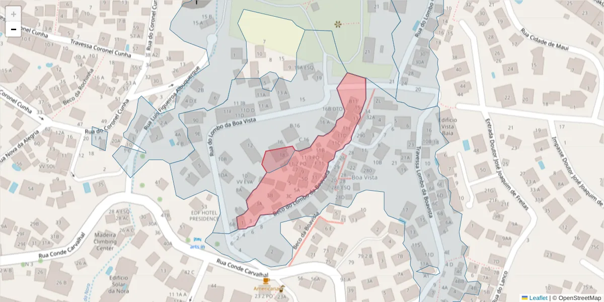 Mapa detalhado do código postal 9060-172 com limites, códigos postais vizinhos e agências dos correios