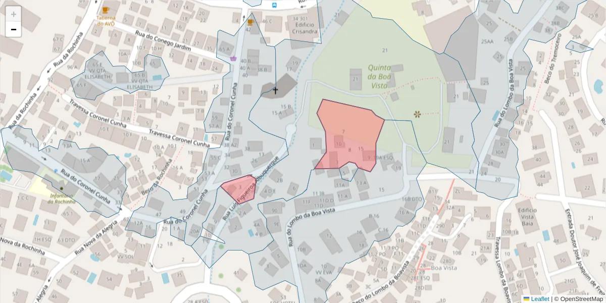 Mapa detalhado do código postal 9060-183 com limites, códigos postais vizinhos e agências dos correios