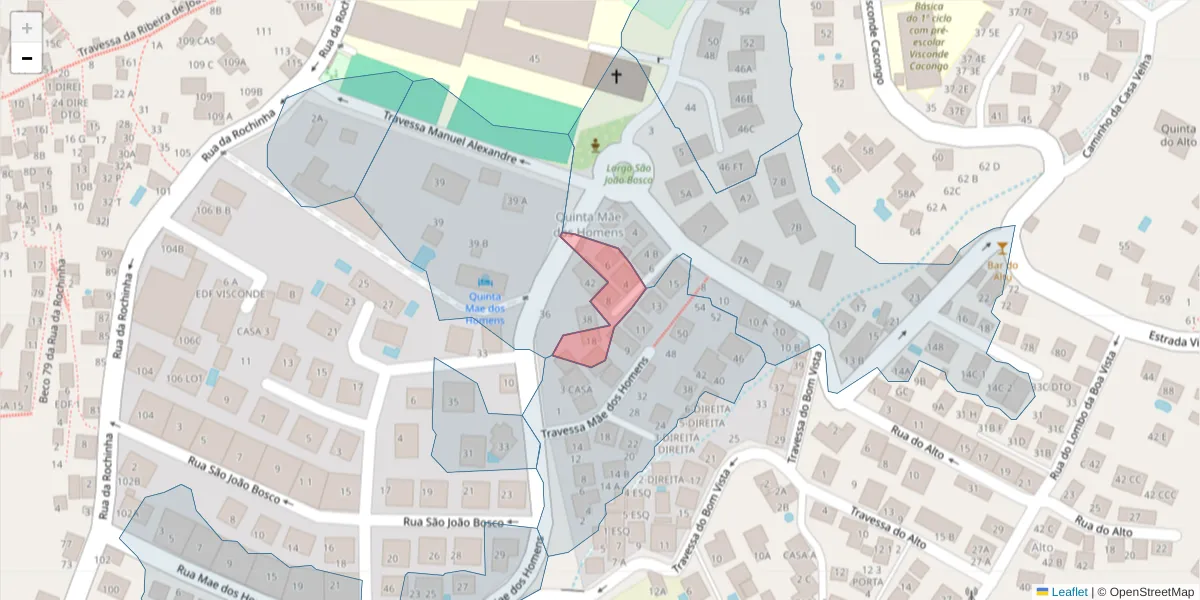 Mapa detalhado do código postal 9060-188 com limites, códigos postais vizinhos e agências dos correios