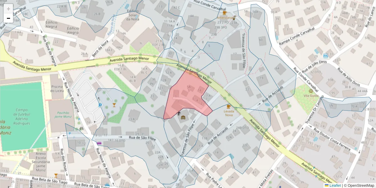Mapa detalhado do código postal 9060-219 com limites, códigos postais vizinhos e agências dos correios
