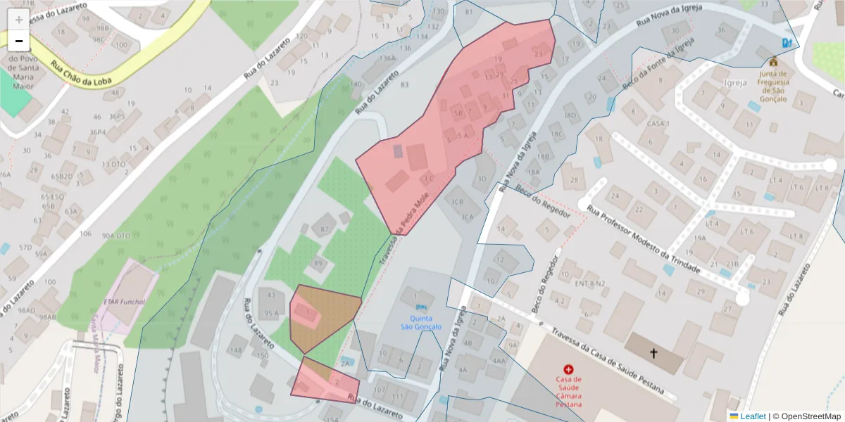 Mapa detalhado do código postal 9060-221 com limites, códigos postais vizinhos e agências dos correios