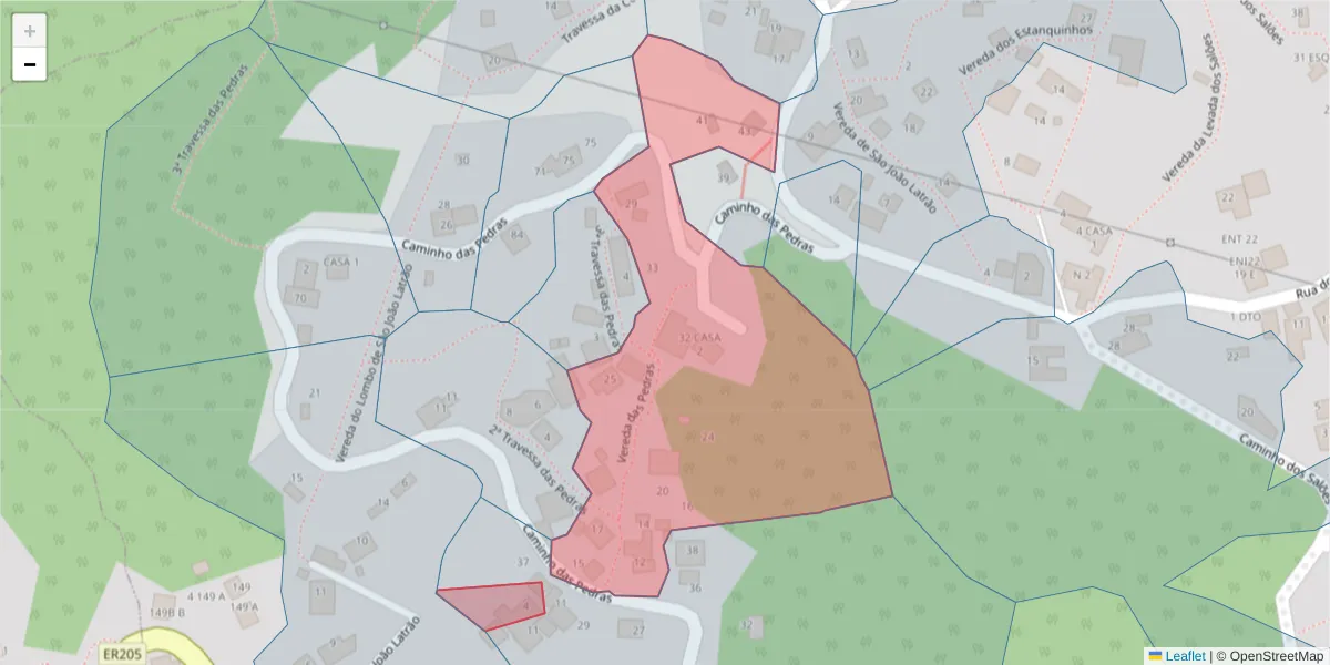 Mapa detalhado do código postal 9060-227 com limites, códigos postais vizinhos e agências dos correios