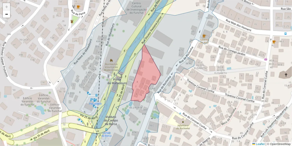 Mapa detalhado do código postal 9060-231 com limites, códigos postais vizinhos e agências dos correios