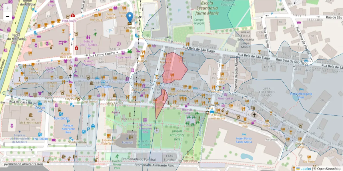 Mapa detalhado do código postal 9060-235 com limites, códigos postais vizinhos e agências dos correios