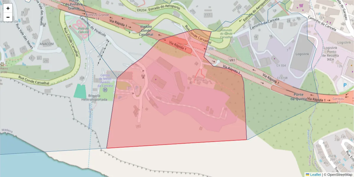 Mapa detalhado do código postal 9060-238 com limites, códigos postais vizinhos e agências dos correios