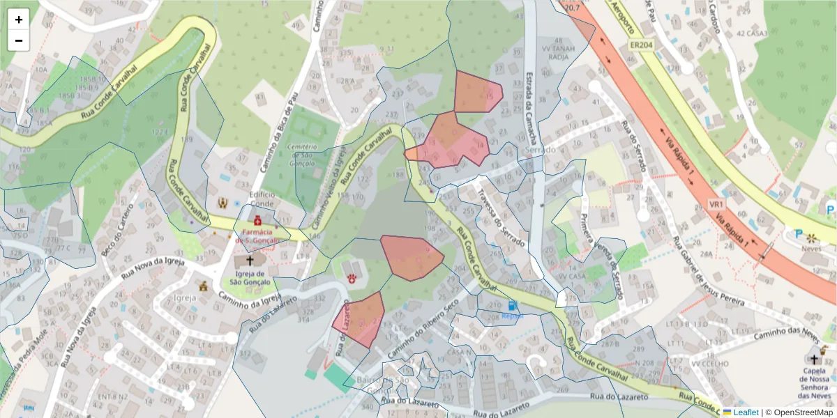 Mapa detalhado do código postal 9060-272 com limites, códigos postais vizinhos e agências dos correios
