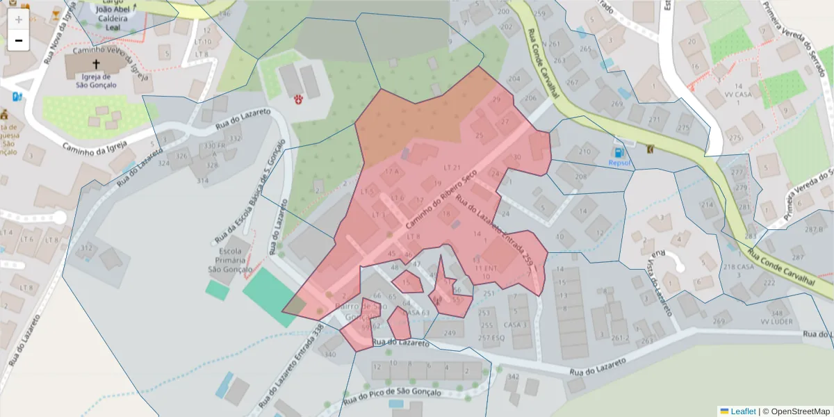 Mapa detalhado do código postal 9060-273 com limites, códigos postais vizinhos e agências dos correios