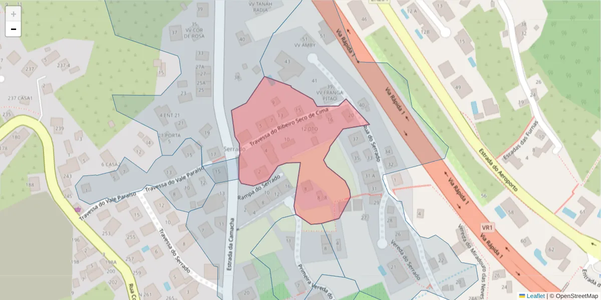 Mapa detalhado do código postal 9060-274 com limites, códigos postais vizinhos e agências dos correios