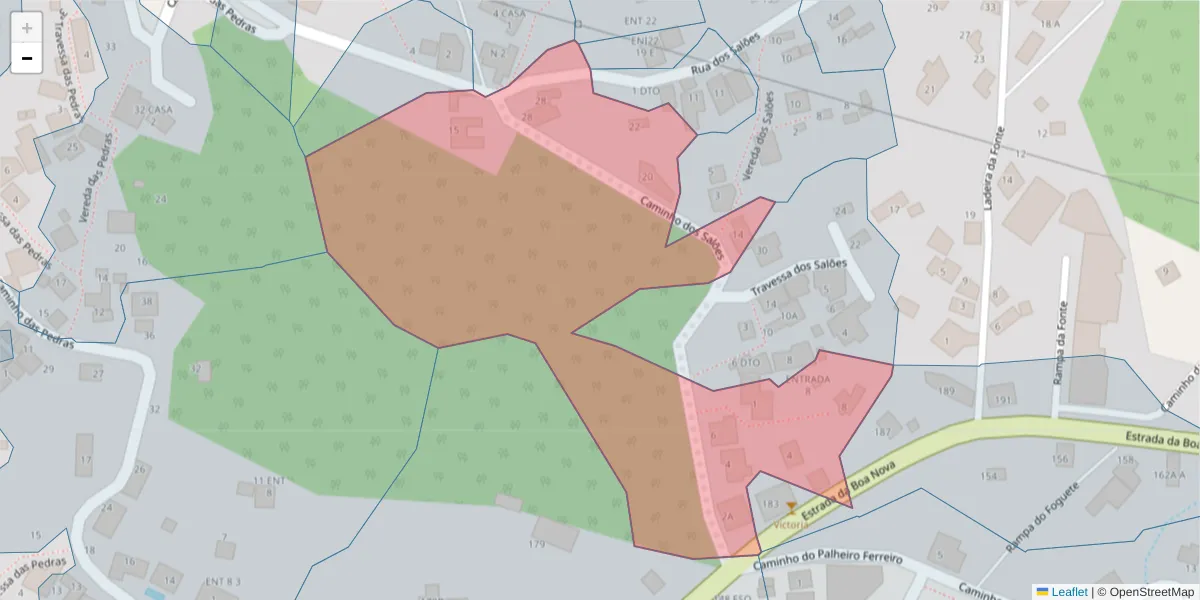 Mapa detalhado do código postal 9060-285 com limites, códigos postais vizinhos e agências dos correios