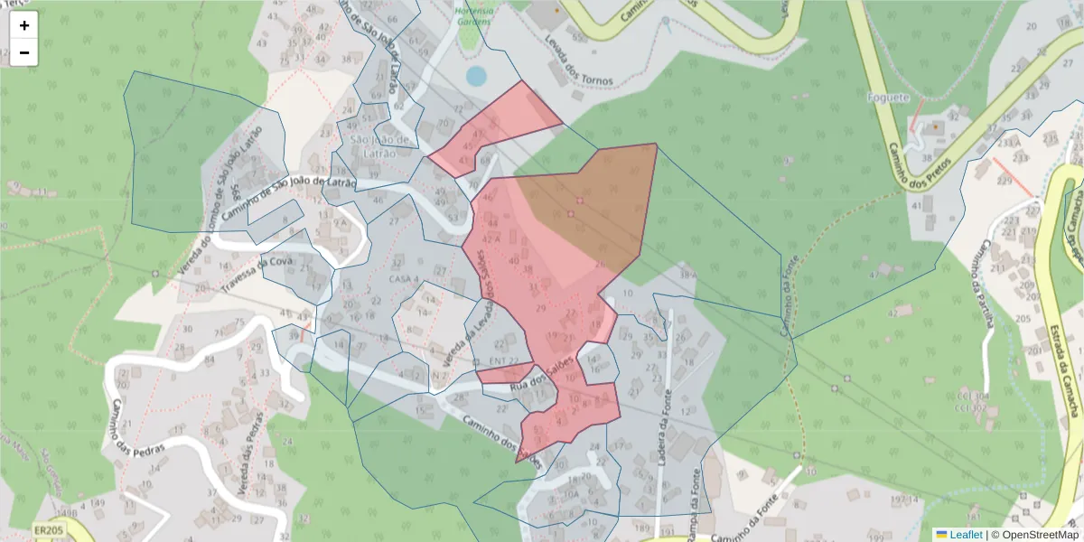Mapa detalhado do código postal 9060-287 com limites, códigos postais vizinhos e agências dos correios