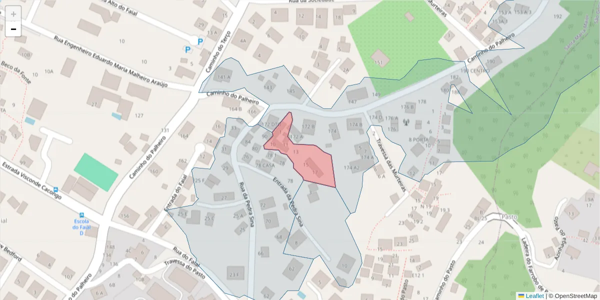 Mapa detalhado do código postal 9060-301 com limites, códigos postais vizinhos e agências dos correios