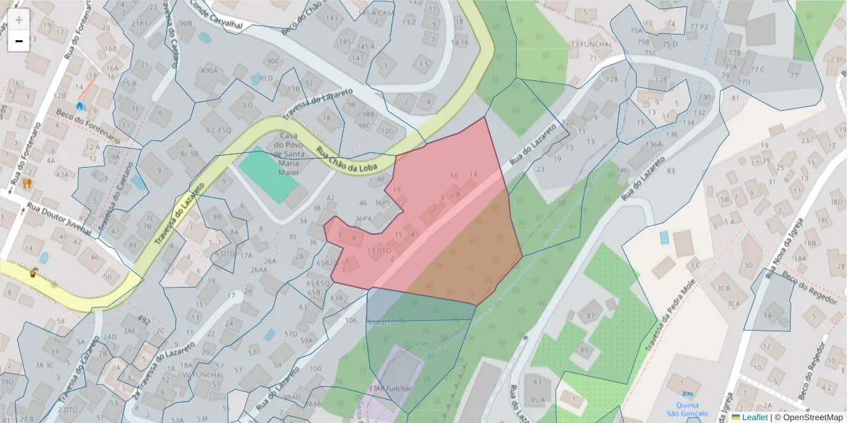 Mapa detalhado do código postal 9060-312 com limites, códigos postais vizinhos e agências dos correios