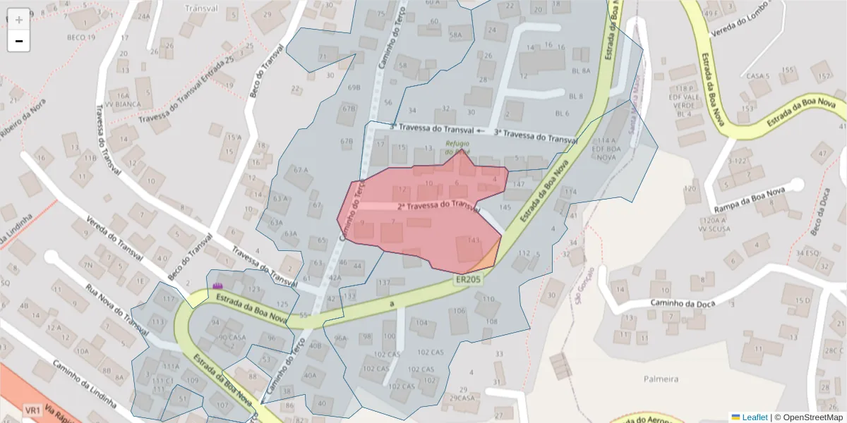 Mapa detalhado do código postal 9060-316 com limites, códigos postais vizinhos e agências dos correios