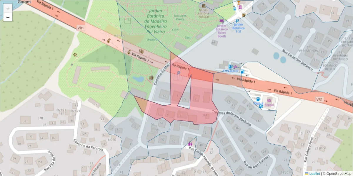 Mapa detalhado do código postal 9060-344 com limites, códigos postais vizinhos e agências dos correios