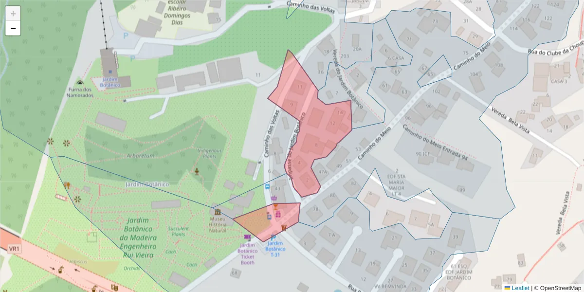 Mapa detalhado do código postal 9060-345 com limites, códigos postais vizinhos e agências dos correios