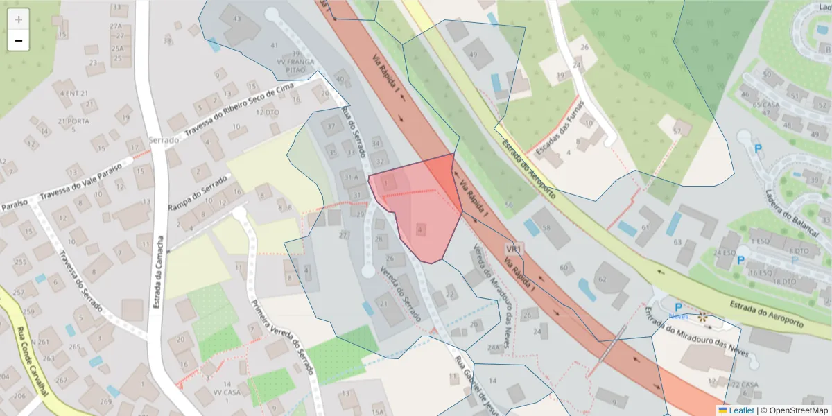 Mapa detalhado do código postal 9060-362 com limites, códigos postais vizinhos e agências dos correios